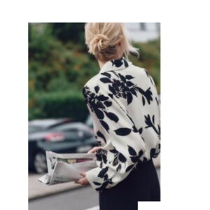 Zara Satin Black and White Floral Blouse NWT sz M